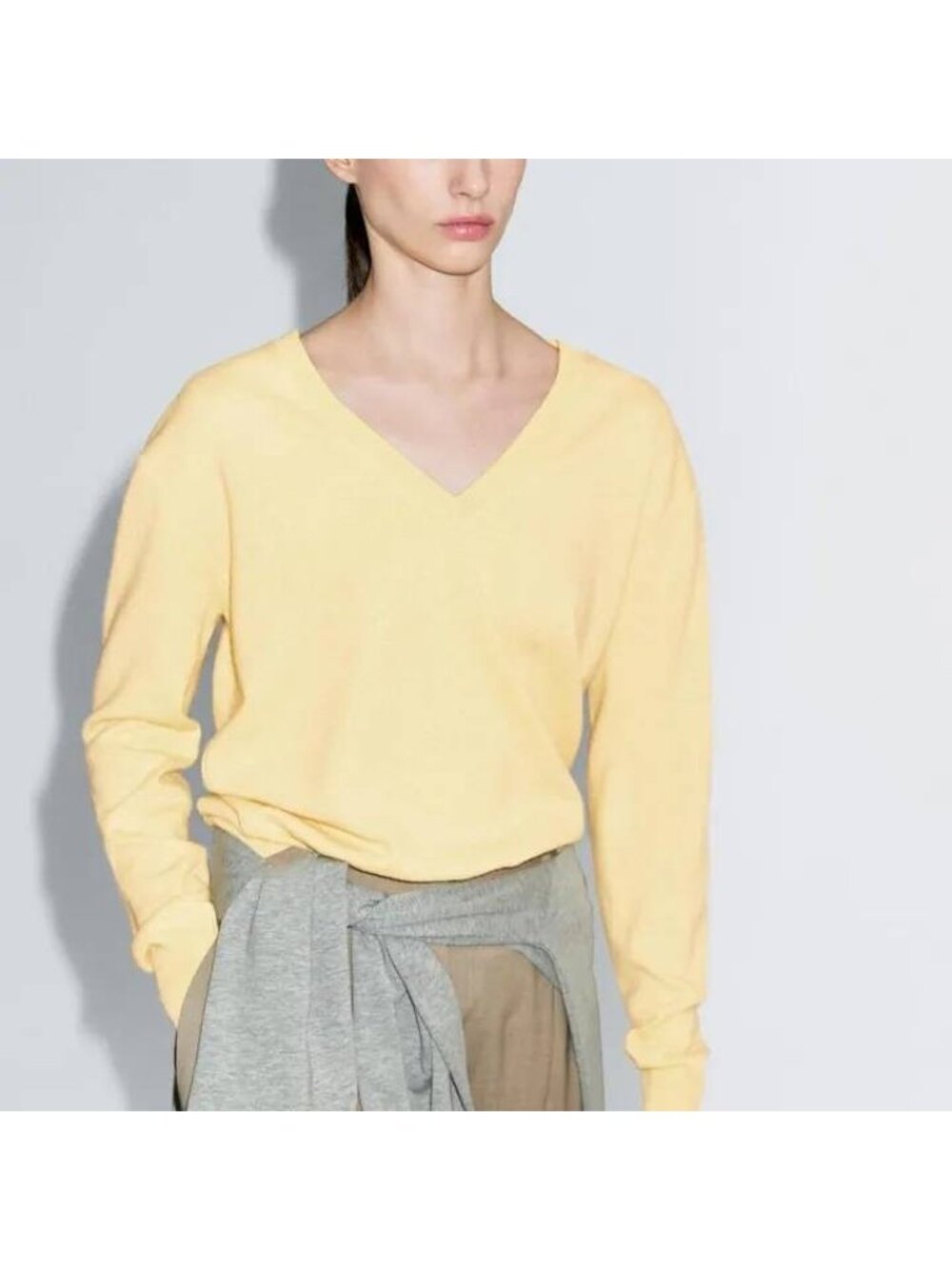 Massimo Dutti V-Neck Sweater Womens Small Yellow Wool Cashmere 5612/593 NWT